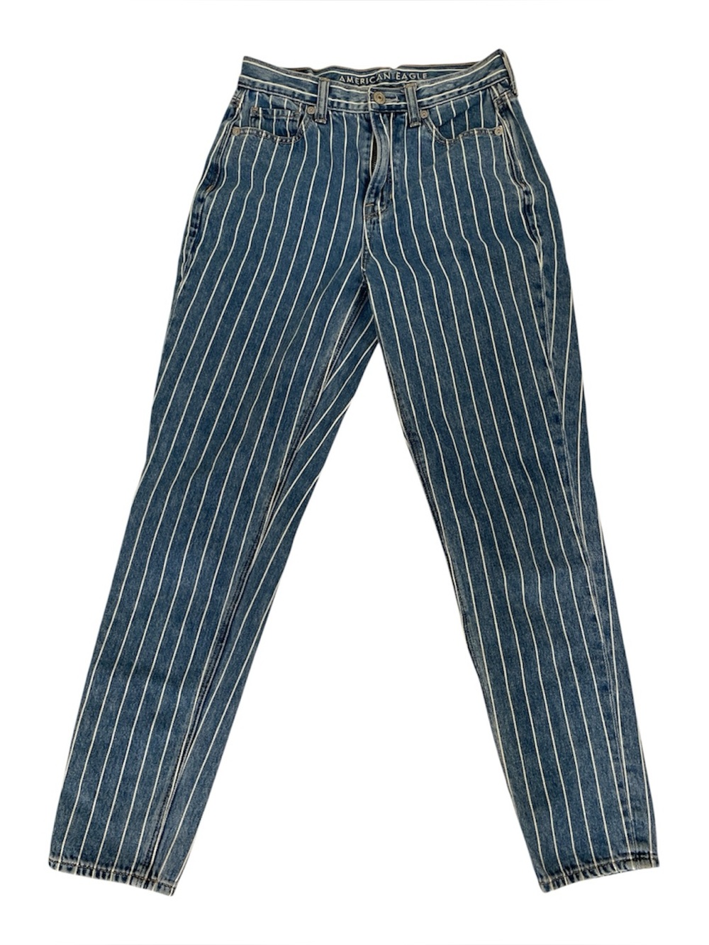 American Eagle Mom Jeans Striped Fun Denim Jeans, Sz‎ 0